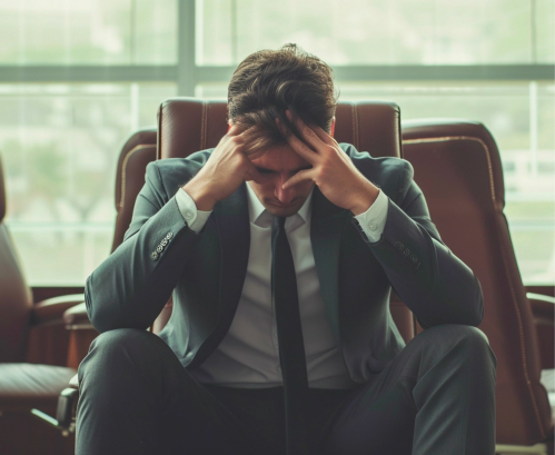 empresário sentado na cadeira sozinho e triste